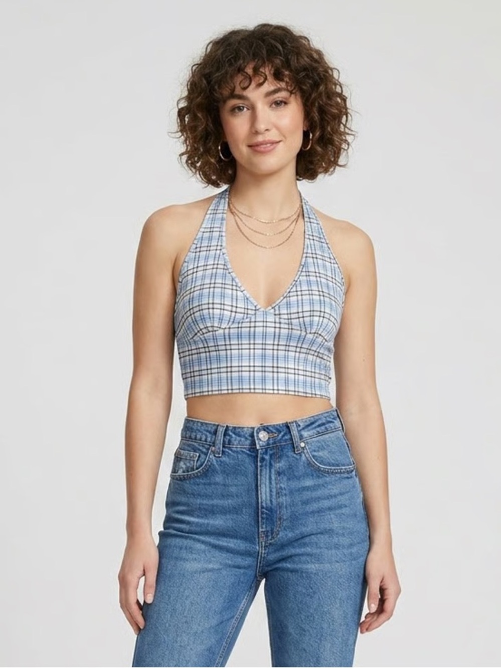 ALTAR'D STATE | Blue Plaid Halter Crop Top Sz M